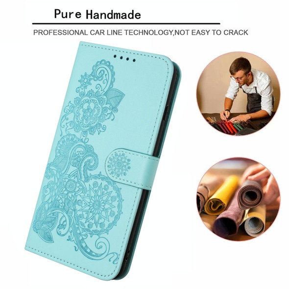 For Xiaomi Redmi Note 9 4G Datura Flower Embossed Flip Leather Phone Case(Light blue)