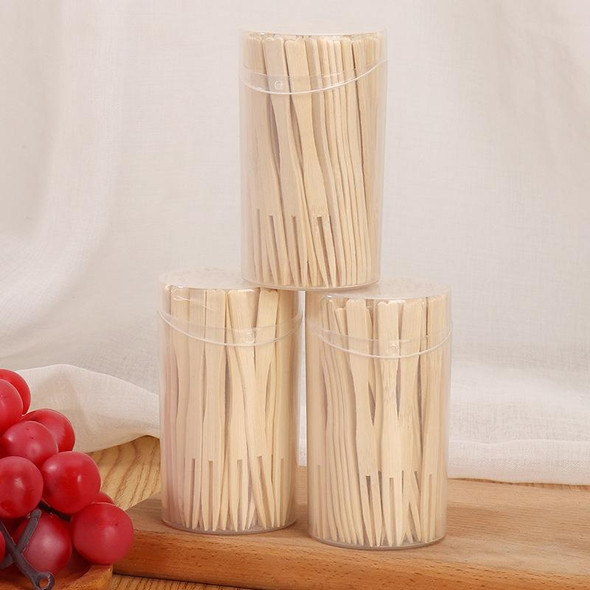200pcs /Can Bamboo Fruit Stick Disposable Two Tines Dessert Fork For Home Use