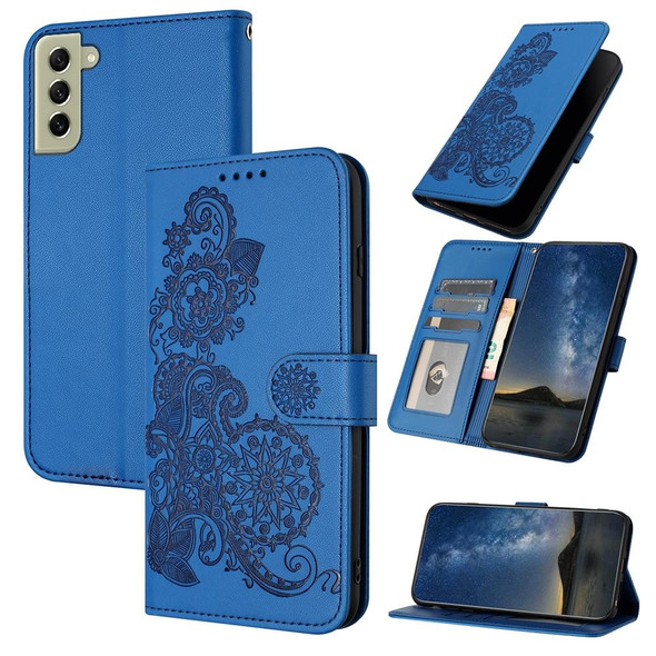 For Samsung Galaxy S21 FE Datura Flower Embossed Flip Leatherette Phone Case(Blue)