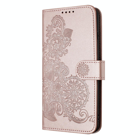 For Samsung Galaxy A34 Datura Flower Embossed Flip Leatherette Phone Case(Rose Gold)