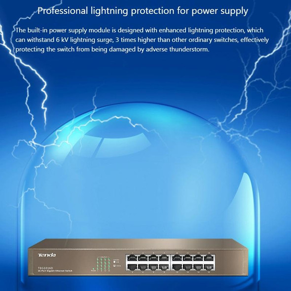 Tenda TEG1016D Desktop v6.0 16-Port Gigabit Ethernet Switch 6KV Lightning Protect