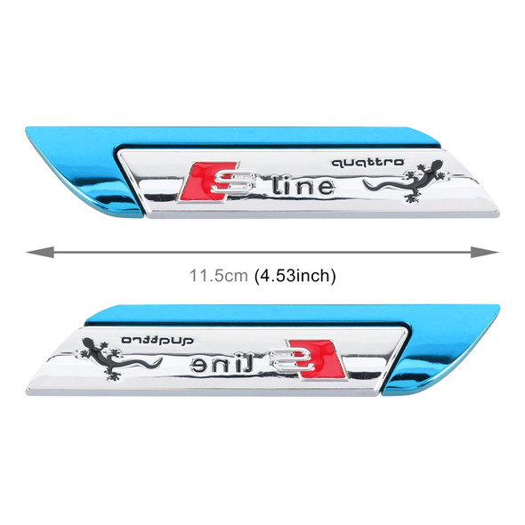 1 Pair Car S Line Personalized Aluminum Alloy Decorative Stickers, Size: 11.5 x 2.5 x 0.5cm (Blue)