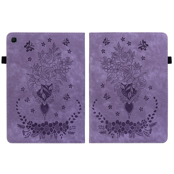 For Samsung Galaxy Tab S5e/T720/T725 Butterfly Rose Embossed Leatherette Tablet Case(Purple)