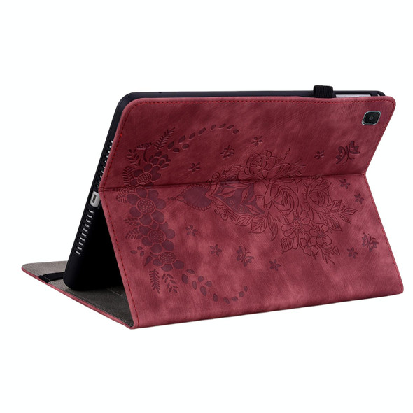 For Samsung Galaxy Tab S5e/T720/T725 Butterfly Rose Embossed Leatherette Tablet Case(Red)