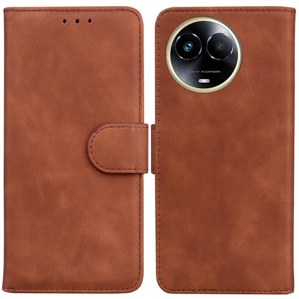 For Realme 11 5G Global Skin Feel Pure Color Flip Leatherette Phone Case(Brown)