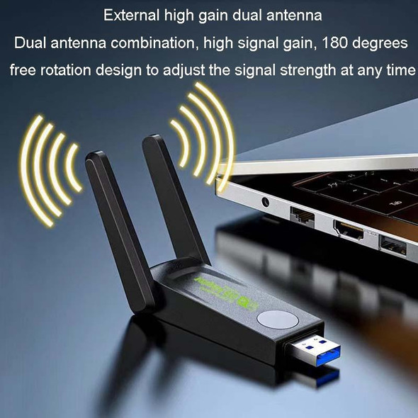 1300Mbps Wireless Network Card Gigabit Dual Band 5G Driverless Computer USB Network Card, Scope: 1300m