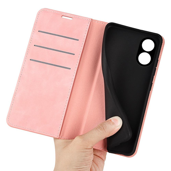 For OPPO A38 Retro-skin Magnetic Suction Leatherette Phone Case(Pink)