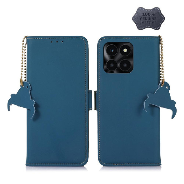 For Honor X6a Genuine Leatherette Magnetic RFID Leatherette Phone Case(Blue)