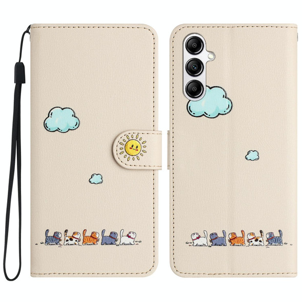 For Samsung Galaxy A13 Cartoon Cats Leatherette Phone Case(Beige White)