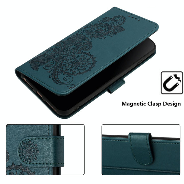 For Samsung Galaxy S23 Ultra Datura Flower Embossed Flip Leatherette Phone Case(Dark Green)