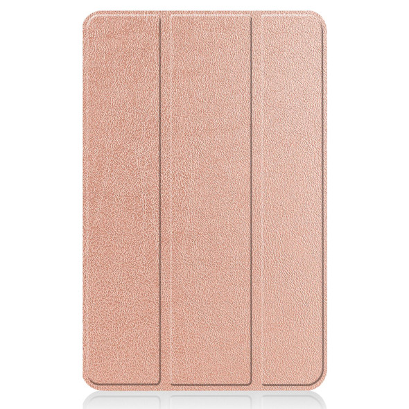 For Nokia T20 Three-folding Holder Custer Texture Leatherette Tablet Case(Rose Gold)