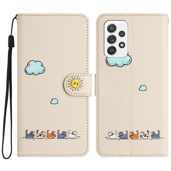 For Samsung Galaxy A23 Cartoon Cats Leatherette Phone Case(Beige White)