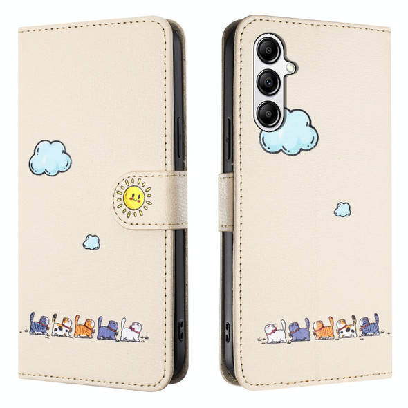 For Samsung Galaxy A25 Cartoon Cats Leatherette Phone Case(Beige White)