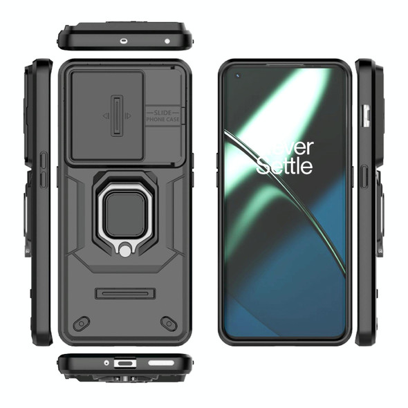 For OnePlus 11 5G Sliding Camshield TPU + PC Shockproof Phone Case with Holder(Black)