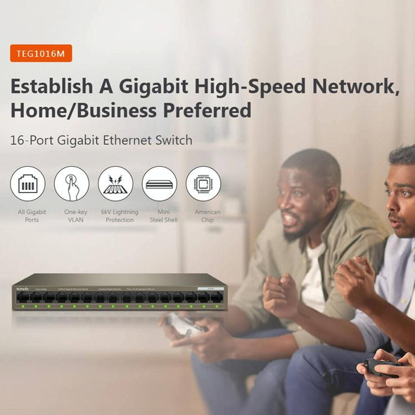 Tenda TEG1016M Desktop Metal 16-Port Gigabit Ethernet Switch Fast Establish High-Speed Network