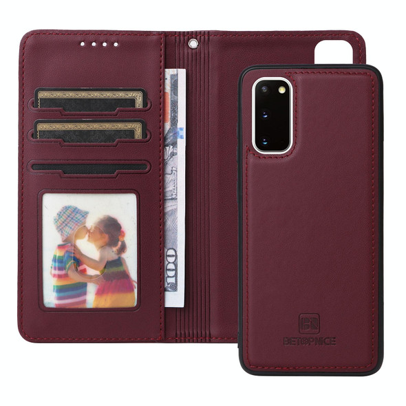 For Samsung Galaxy S20 BETOPNICE BN-005 2 in 1 Detachable Imitate Genuine Leatherette Phone Case(Wine Red)