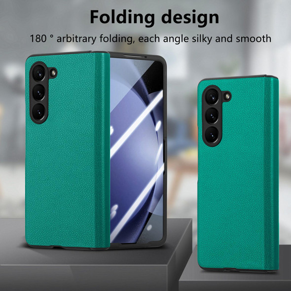 For Samsung Galaxy Z Fold5 5G Litchi Integrated Film Electroplated Magnetic Hinge Leatherette Phone Case(Green)