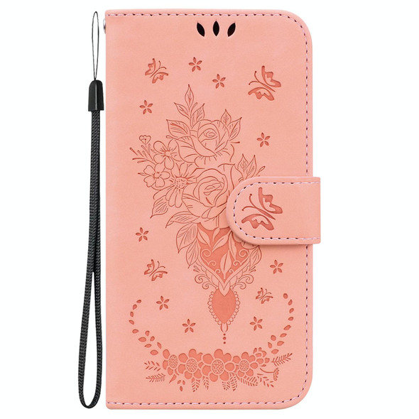 For OPPO A58 4G Butterfly Rose Embossed Leatherette Phone Case(Pink)