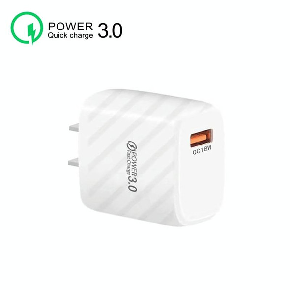 TE-005 QC3.0 18W USB Fast Charger with 1m 3A USB to Micro USB Cable, US Plug(White)
