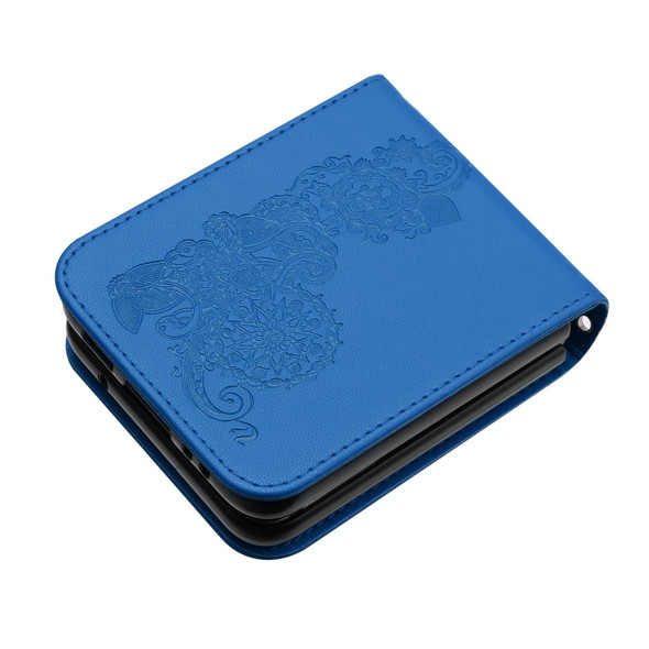 For Samsung Galaxy Z Flip5 5G Datura Flower Embossed Flip Leatherette Phone Case(Blue)