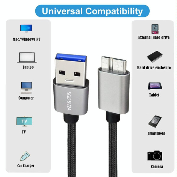 JUNSUNMAY USB 3.0 Male to Micro-B Cord Cable Compatible with Samsung Camera Hard Drive, Length:0.3m