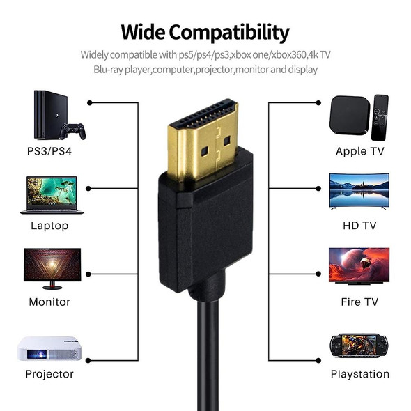 JUNSUNMAY 4K 60Hz HDMI Male to Male HDMI 2.0V Elbow Head Spring Cable, Length:1.2m(Straight)