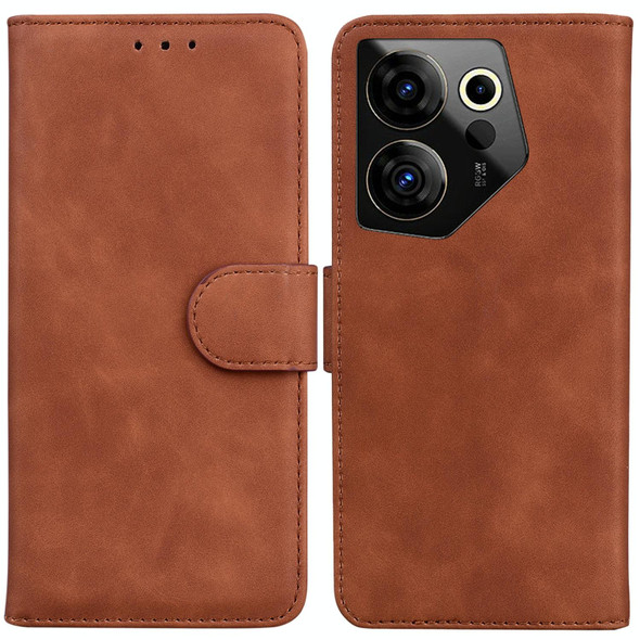 For Tecno Camon 20 Premier 5G Skin Feel Pure Color Flip Leatherette Phone Case(Brown)