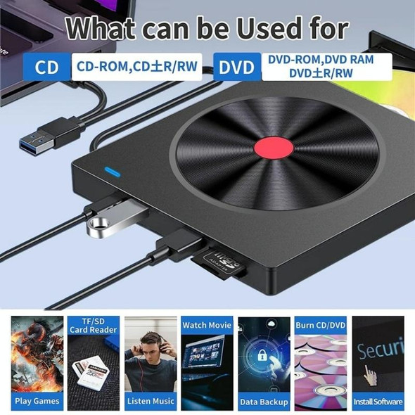 052 USB + Type-C DVD Burner Readable SD / TF Card DVD-RW Recorder PC External Optical Drive