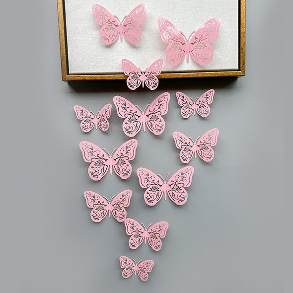12pcs /Set 3D Simulation Skeleton Butterfly Stickers Home Background Wall Decoration Art Wall Stickers, Type: C Type Pink