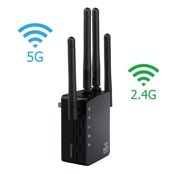 5G/2.4G 1200Mbps WiFi Range Extender WiFi Repeater With 2 Ethernet Ports EU Plug Black 