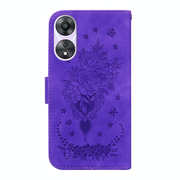 For OPPO A58 4G Butterfly Rose Embossed Leatherette Phone Case(Purple)