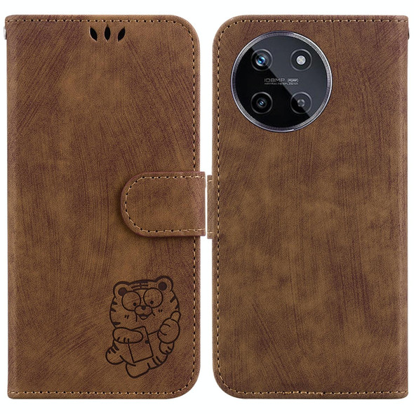 For Realme 11 4G Global Little Tiger Embossed Leatherette Phone Case(Brown)