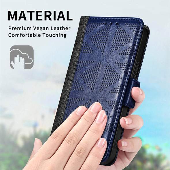 Grid Leather Flip Phone Case - iPhone XS / X(Blue)