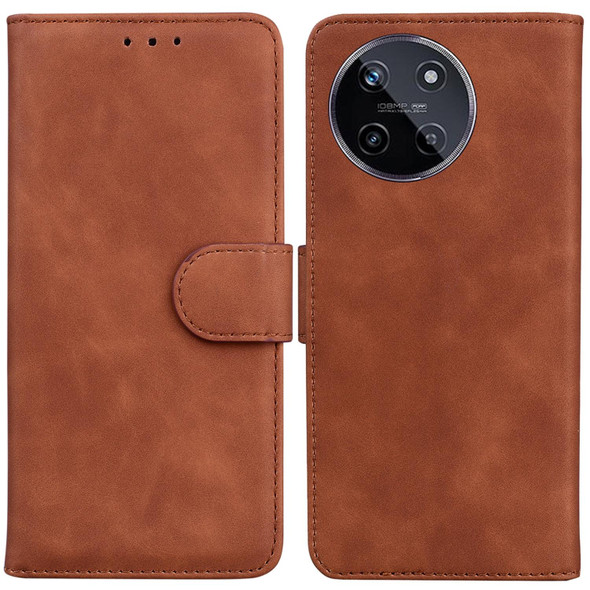 For Realme 11 4G Global Skin Feel Pure Color Flip Leatherette Phone Case(Brown)