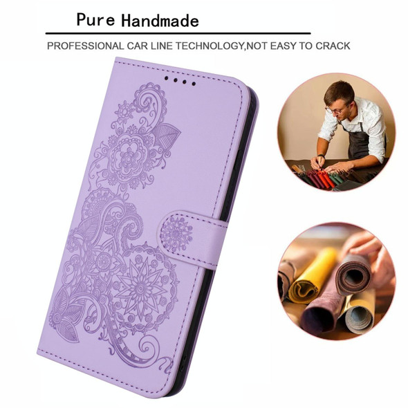 For Samsung Galaxy S21+ Datura Flower Embossed Flip Leatherette Phone Case(Purple)
