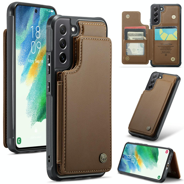 For Samsung Galaxy S21 FE 5G CaseMe C22 Card Slots Holder RFID Anti-theft Phone Case(Brown)