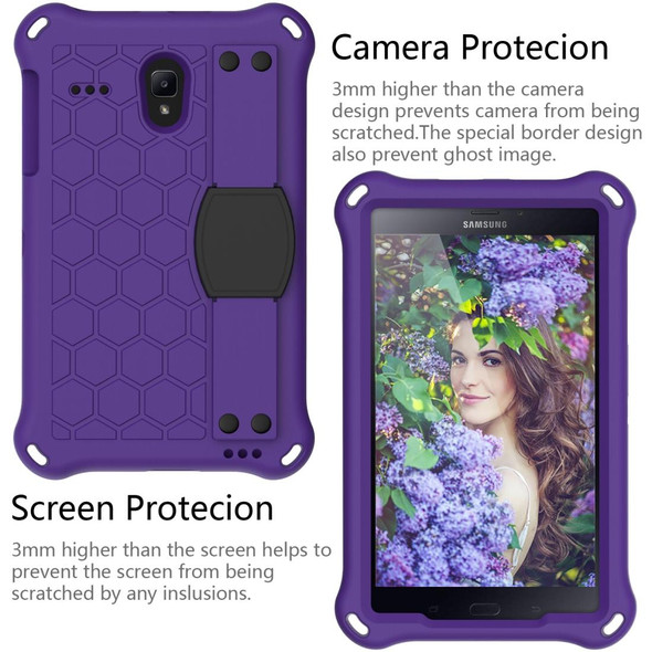For GalaxyTab A 8.0 (2017)T380 Honeycomb Design EVA + PC Four Corner Anti Falling Flat Protective Shell With Straps(Purple+Black)