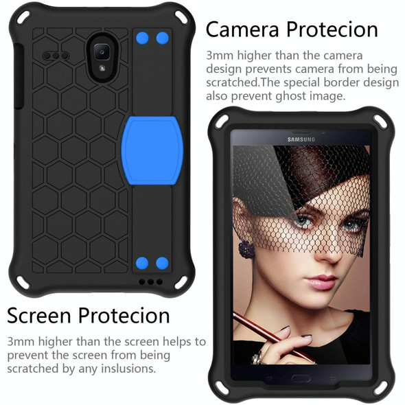 For GalaxyTab A 8.0 (2017)T380 Honeycomb Design EVA + PC Four Corner Anti Falling Flat Protective Shell With Straps(Black+Blue)