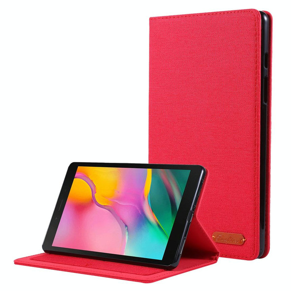 For Galaxy Tab A8.0  T290 / T295 (2019) Cloth Teature Horizontal Flip PU Leatherette Case with with Holder & Card Slots(Red)