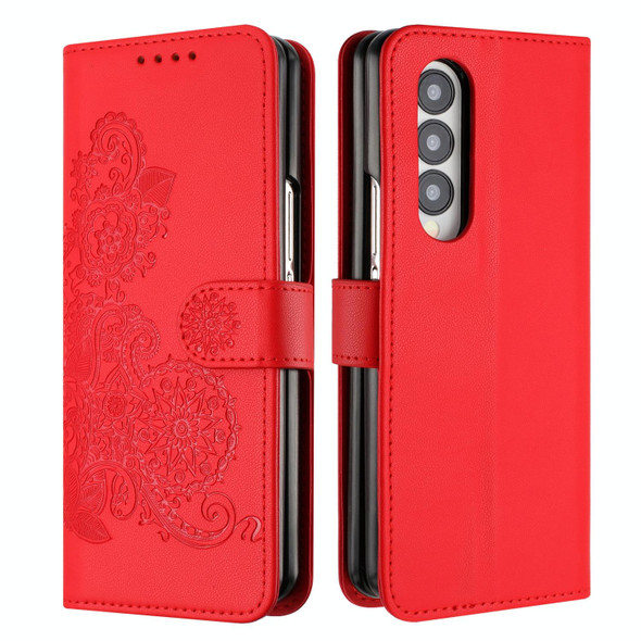 For Samsung Galaxy Z Fold4 5G Datura Flower Embossed Flip Leatherette Phone Case(Red)