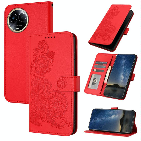 For Realme 11 5G Datura Flower Embossed Flip Leatherette Phone Case(Red)