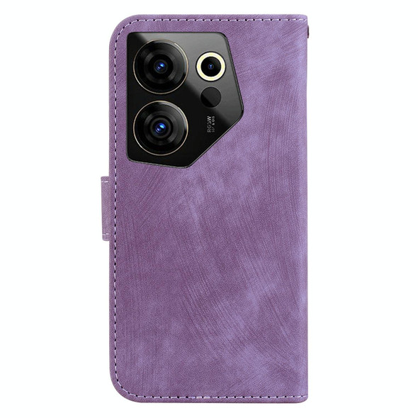 For Tecno Camon 20 Premier 5G Little Tiger Embossed Leatherette Phone Case(Purple)