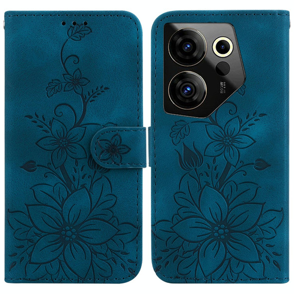 For Tecno Camon 20 Premier 5G Lily Embossed Leatherette Phone Case(Dark Blue)