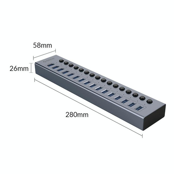 ORICO BT2U3-16AB-GY-BP 16 Ports USB 3.0 HUB with Individual Switches(US Plug)