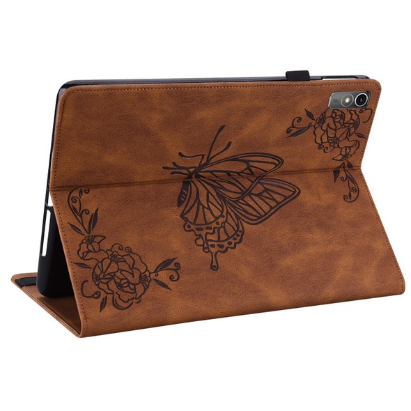 For Lenovo Tab M10 5G 10.6 inch Butterfly Flower Embossed Leatherette Tablet Case(Brown)