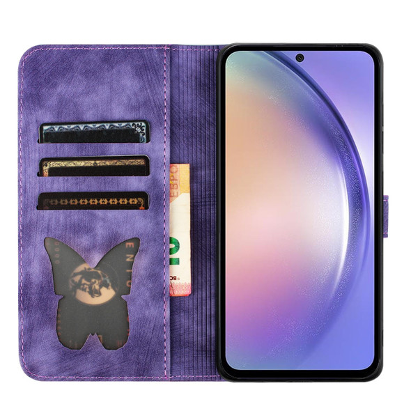 For Google Pixel 6 Pro Butterfly Cat Embossing Flip Leatherette Phone Case(Purple)