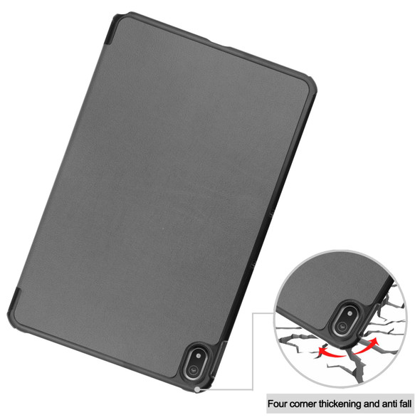 For Nokia T20 Three-folding Holder Custer Texture Leatherette Tablet Case(Grey)