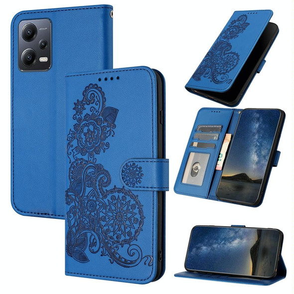 For Xiaomi Redmi Note 12 5G Global Datura Flower Embossed Flip Leather Phone Case(Blue)