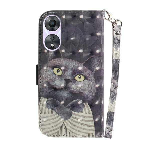 For OPPO A58 4G 3D Colored Horizontal Flip Leatherette Phone Case(Hug Cat)