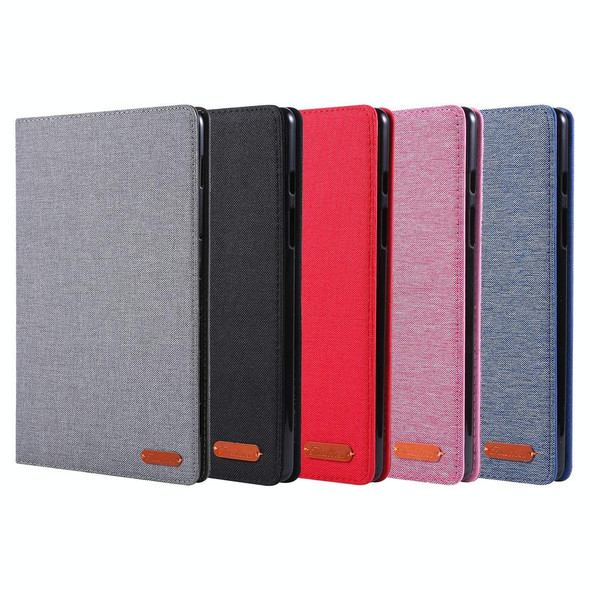 For Galaxy Tab A8.0  T290 / T295 (2019) Cloth Teature Horizontal Flip PU Leatherette Case with with Holder & Card Slots(Deep Blue)